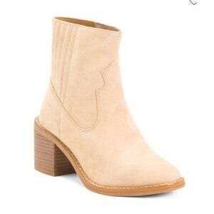 42 Gold Suede Miley Block Heel Western Booties 11